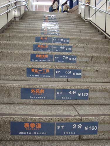 Shibuya station, Ginza line, schedule on steps